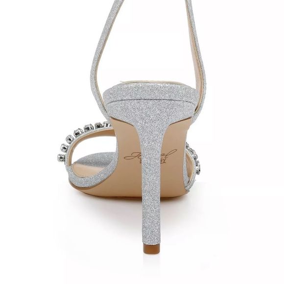 Jewel Badgley Mischka Silver Glitter Wedding Ankle Strap Dallyce Size 6.5 - Picture 5 of 6